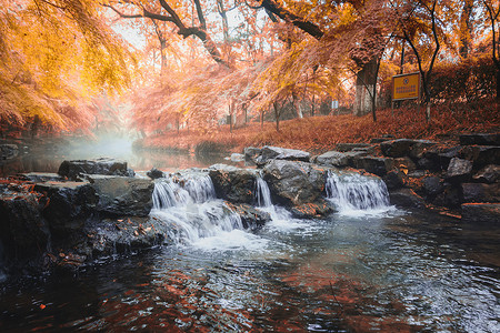 溪水手绘杭州九溪十八涧背景