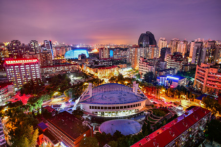 北京朝阳体育馆夜晚全景背景