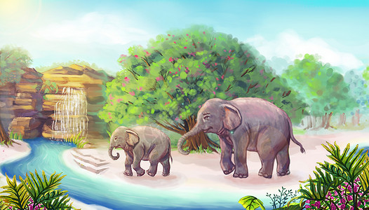 站在山巅的大象神奇动物在哪里之快乐的大象插画