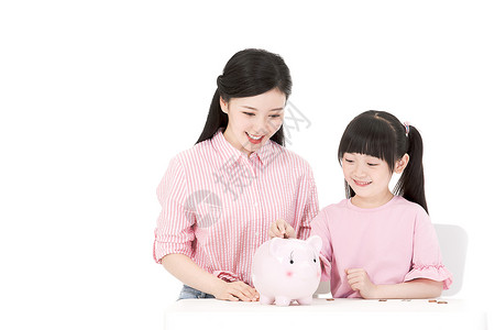 小猪和女孩母女存钱罐背景