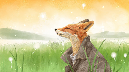 手绘狐狸狐狸的思念插画