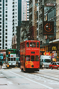 简约复古巴士香港街景背景
