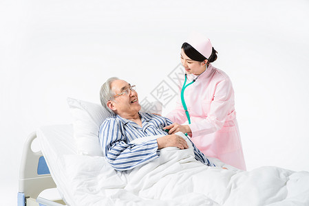 检查心率护士为老人测量心率背景