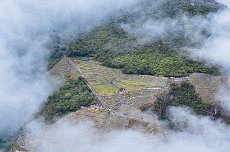 秘鲁印加遗址俯瞰马丘比丘背景