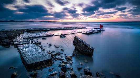 山水美女海岸风光背景