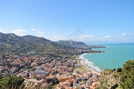 海切里意大利西西里岛切法卢小镇全景背景