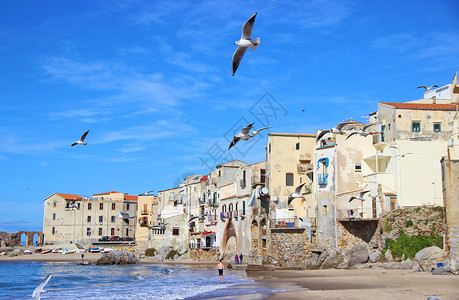意大利西西里岛切法卢沙滩高清图片