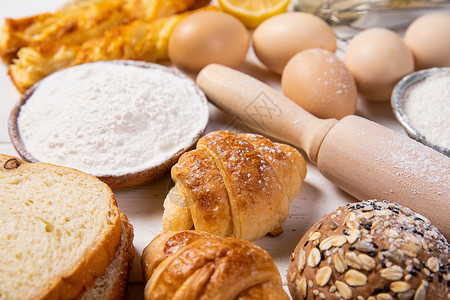 鸡蛋牛奶面包烘焙面包早餐背景