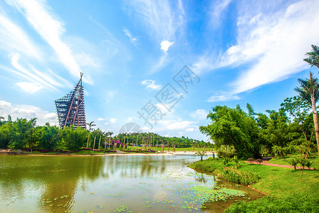 旅游博览会清泉湖风光背景