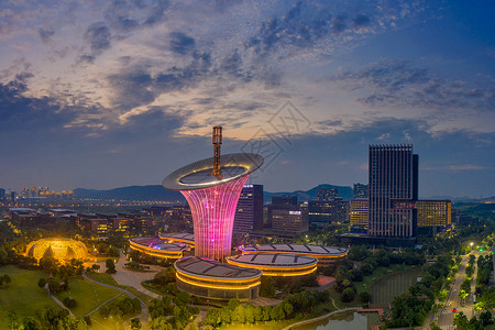 光伏素材照片中国光谷建筑群晚霞夜景风光背景