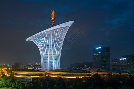 科学研究所城市地标太阳能建筑研究所夜景背景