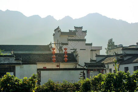 中国风小村落古镇田园风光背景