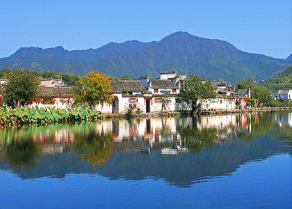 中国风小村落古镇田园风光背景