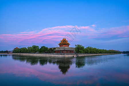 北京紫禁城角楼晚霞背景图片