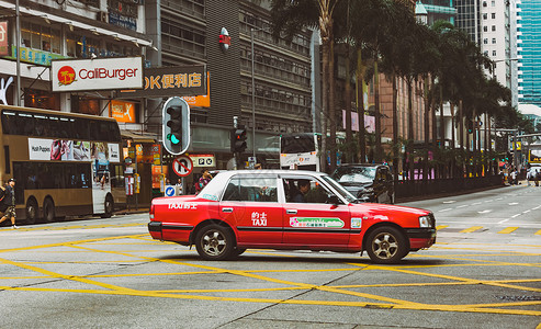 红色的士香港街头风景背景