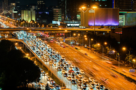 北京国贸桥高峰期车流背景图片
