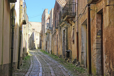 西西里岛中世纪小镇埃里塞街道高清图片