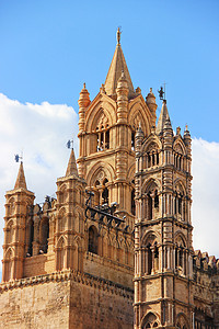 西西里岛旅游巴勒莫大教堂塔楼背景