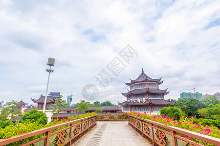 中国风镂空边框复古八角楼背景