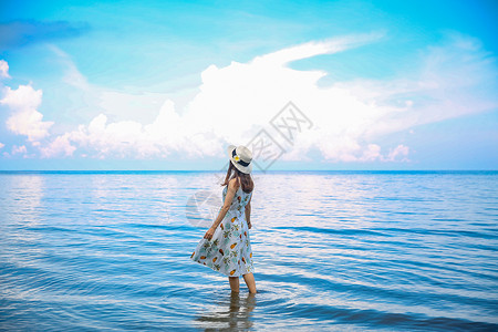 美女海海边美女背影背景