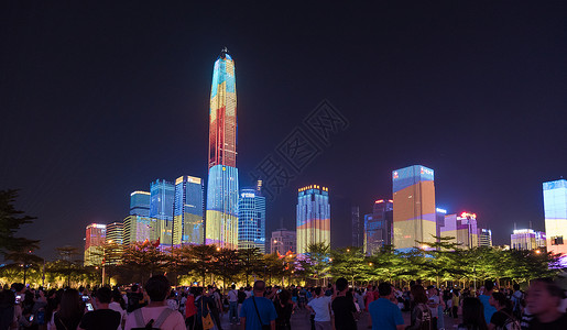 福田夜景广东省深圳市福田区市明中心灯光秀背景