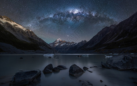 山湖和星空星空银河背景