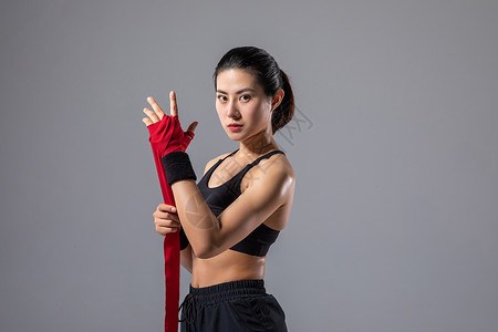 女性运动绑拳击带高清图片