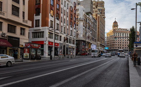 欧洲商业街马德里著名商业街格兰大道背景
