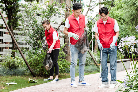 城市园丁志愿者拾捡垃圾背景