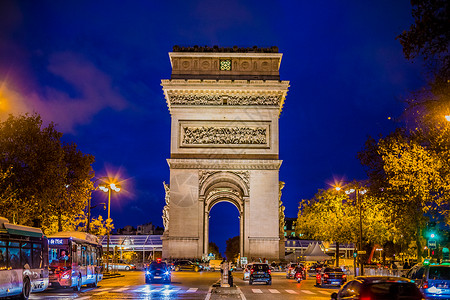夜景凯旋门法国巴黎凯旋门背景