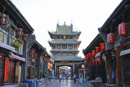 山西简称平遥古城地标市楼背景