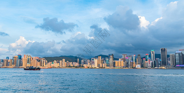 特区香港维多利亚港夕阳美景背景