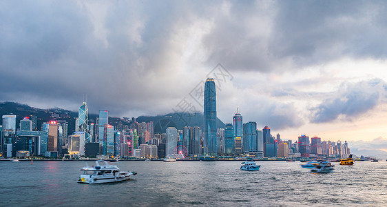 香港维多利亚港傍晚夕阳美景高清图片