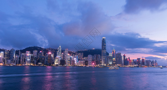 经济发达香港维多利亚港夜景风光背景
