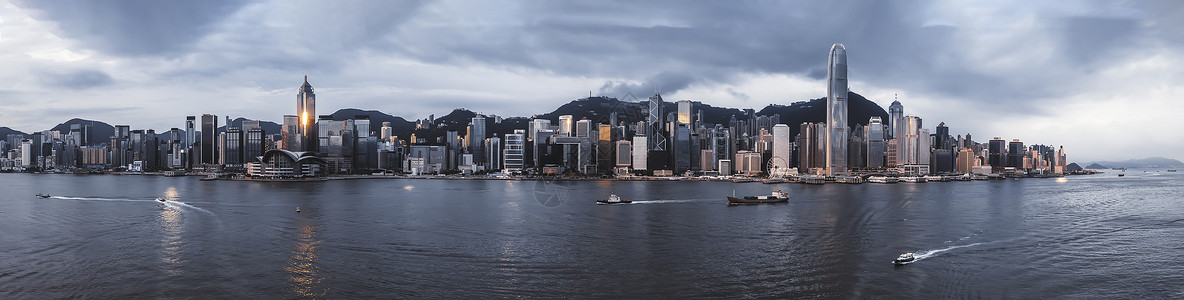 托港香港维多利亚港日出全景背景