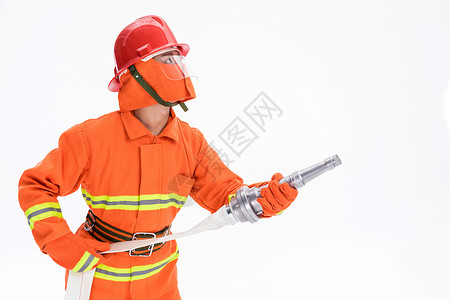 男消防员消防员使用消防水枪背景