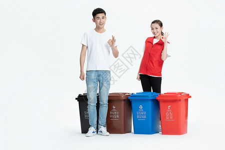 爱护环境男孩志愿者监督扔垃圾背景