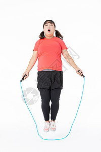 蓝衣女生跳绳胖女生运动减肥背景