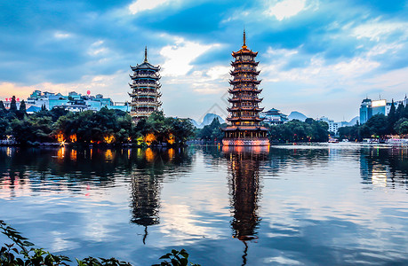 桂林日月双塔景点高清图片素材