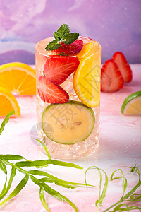 草莓橙子柠檬水背景