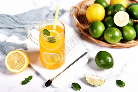 橙汁柠檬边框冷饮背景