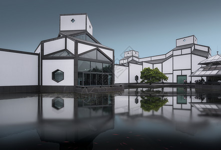 手绘世界建筑日苏州博物馆背景