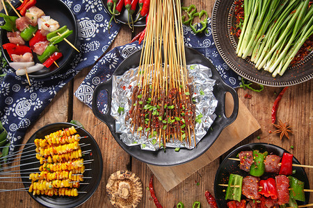 鸭肠串串烧烤食材背景