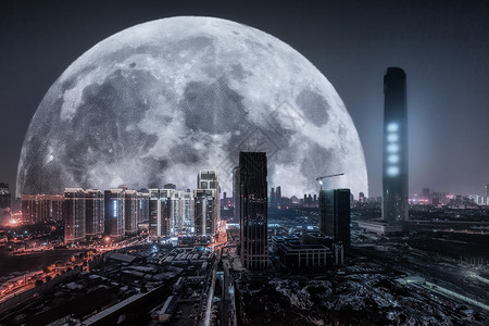 干涸的月球科幻科技城市背景素材背景