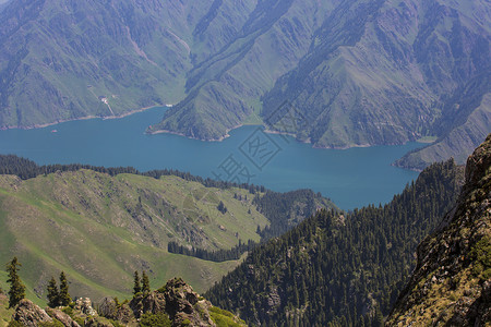 天山天池风光背景图片