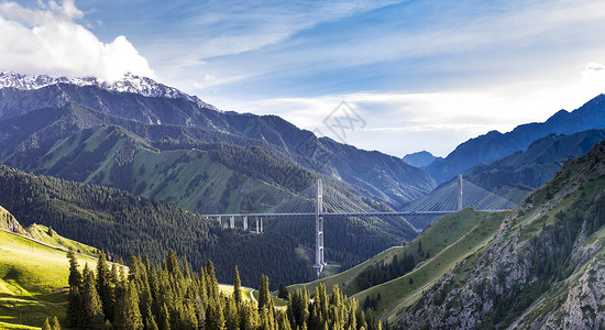 桥梁公路新疆伊犁果子沟大桥景色背景