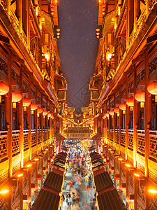 网红城市重庆洪崖洞游客夜景繁华高清图片素材