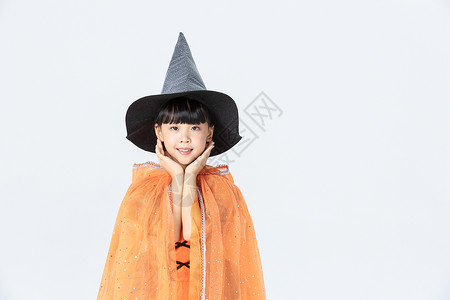 可爱小女孩万圣节女巫打扮背景图片