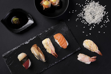 日式刺身拼盘美味的日料寿司拼盘背景
