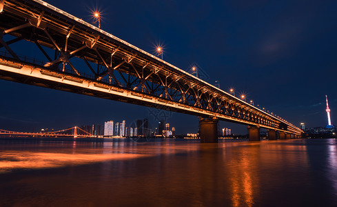 江城武汉长江大桥夜景风光背景